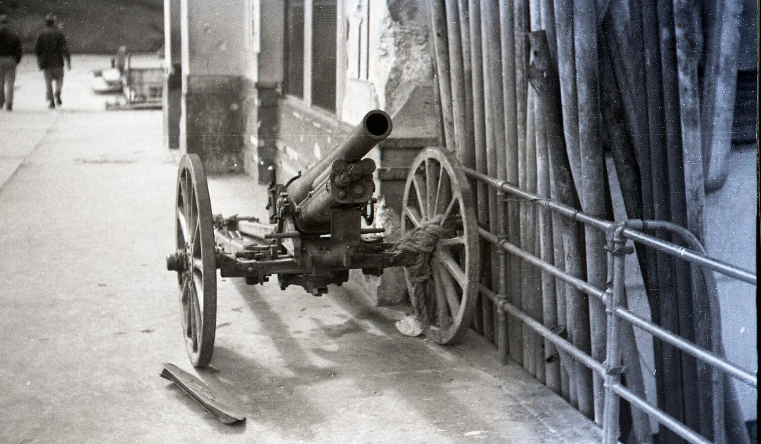 Abandoned Japanese Field Gun on City Street, Luzon, Philippines, WWII