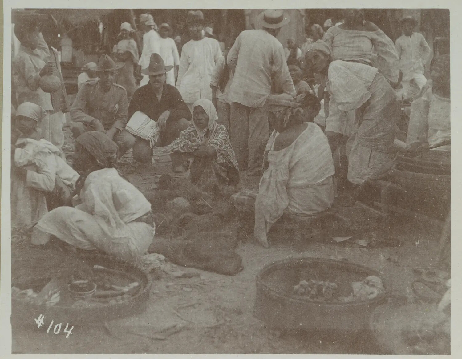 Market Scene with American Soldier and Filipino Vendors, Philippines, c. 1898-1900