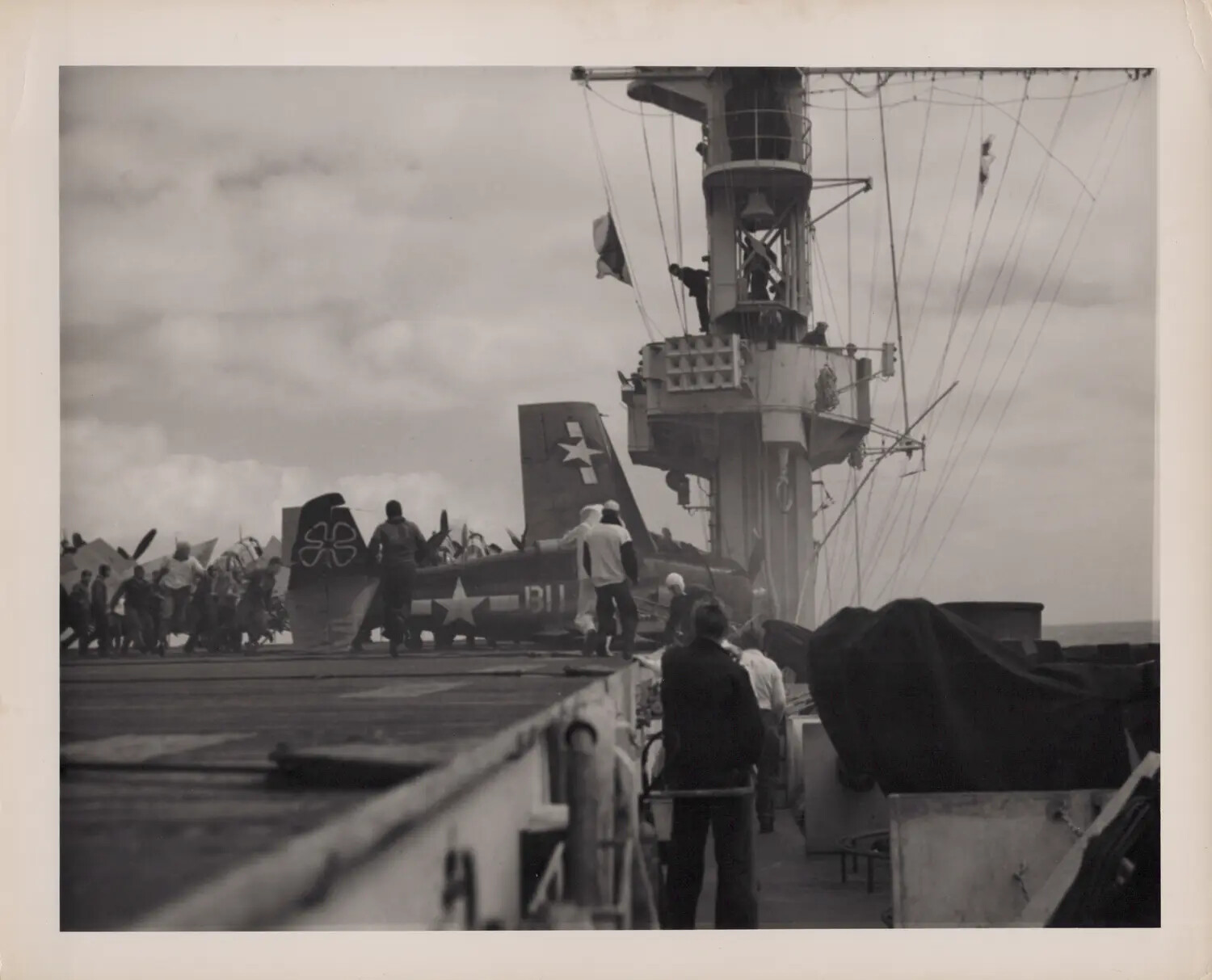USS Petrof Bay (CVE-80): Deck Crew Responding to Crash of Aircraft "B-11," 27 February 1945