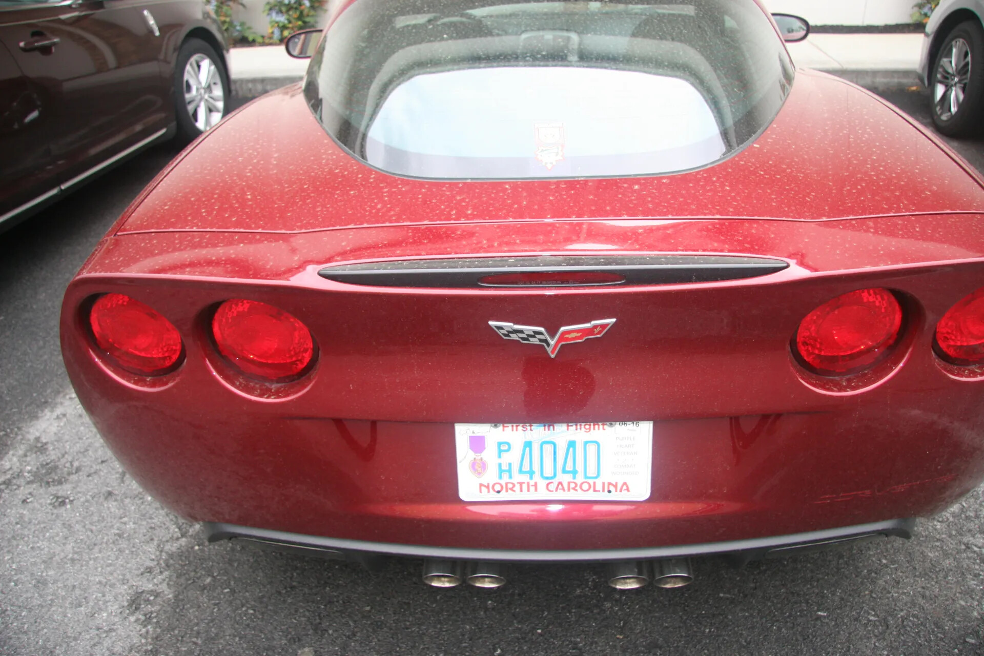 Chevrolet Corvette C6 Rear View with North Carolina Purple Heart Veteran License Plate