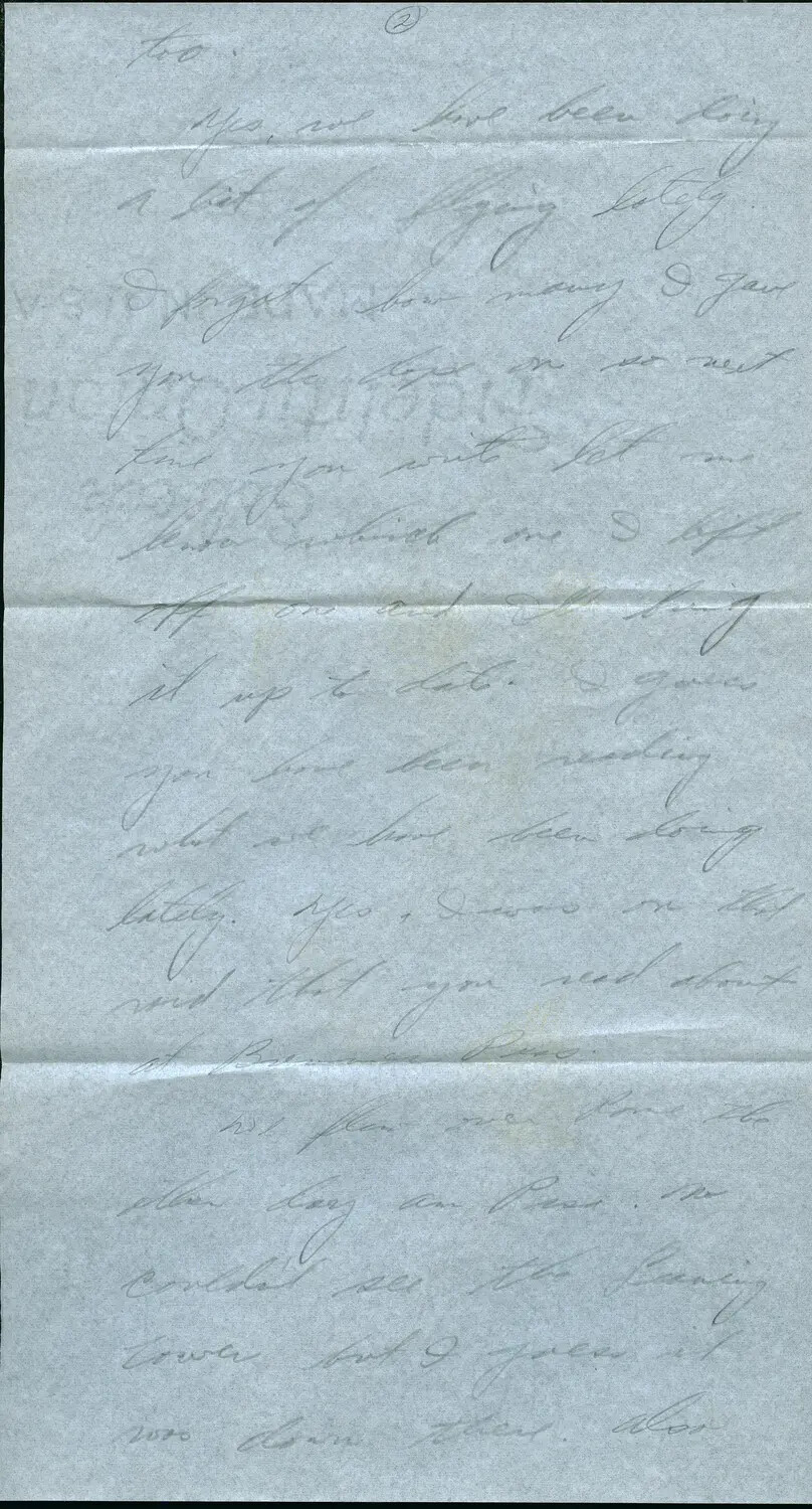 Handwritten Letter Home, Page 2 — Discussion of Recent Flights