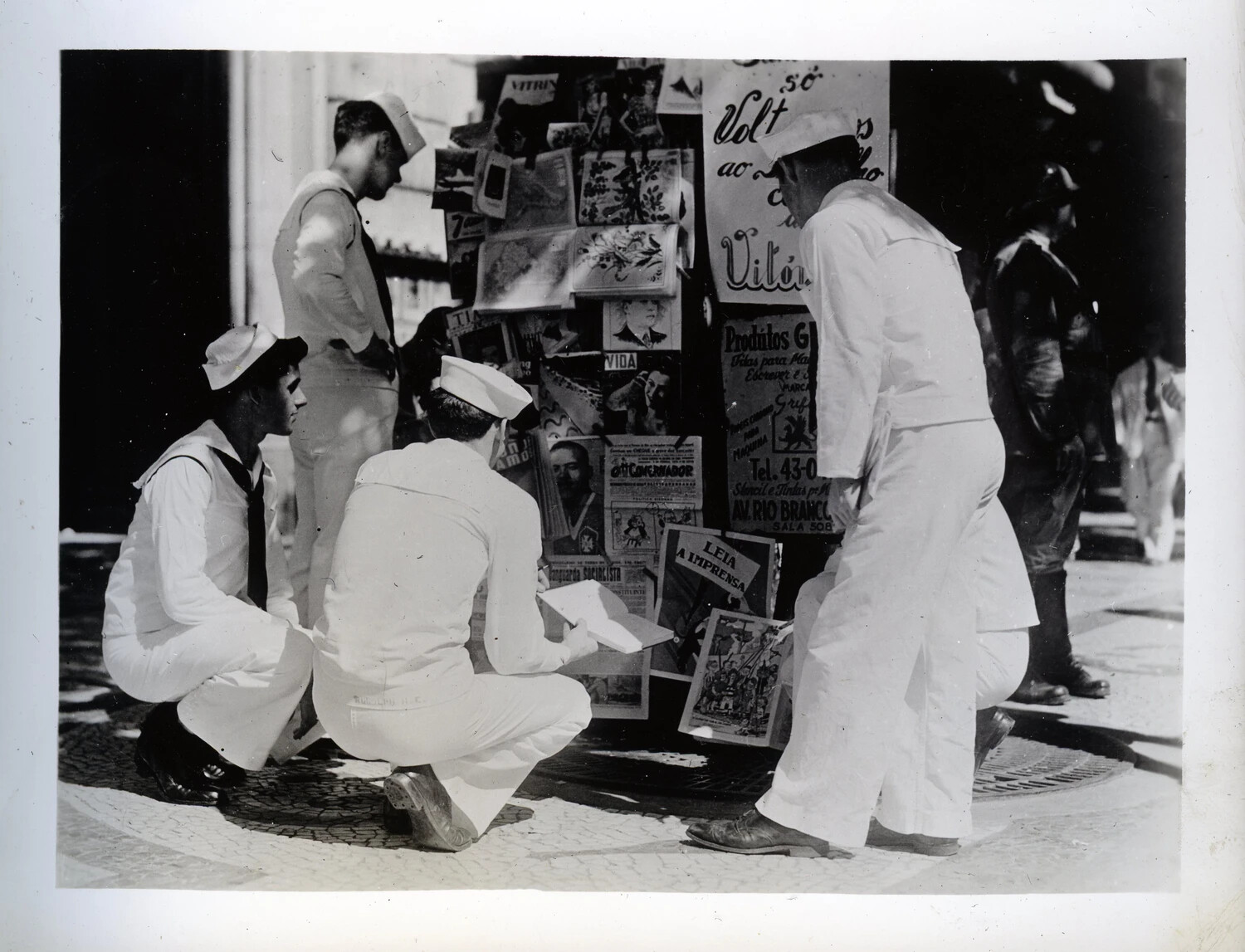 USS Franklin D. Roosevelt Sailors Browsing a Newsstand in Rio de Janeiro, Brazil