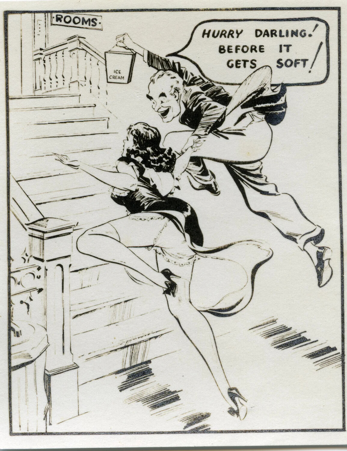 Printed Gag Cartoon: "Hurry Darling, Before It Gets Soft" - WWII-Era Humor Ephemera
