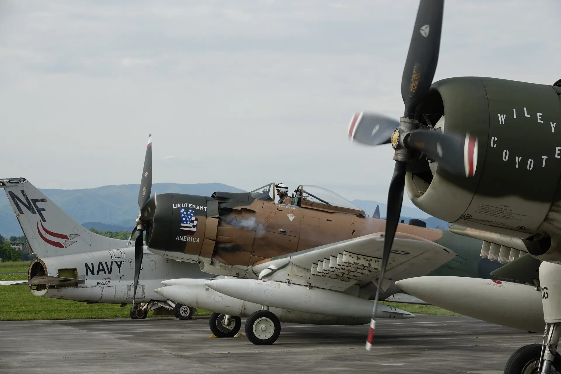 A-1 Skyraider 'Lieutenant America' Engine Start, Ramp with A-7 Corsair II