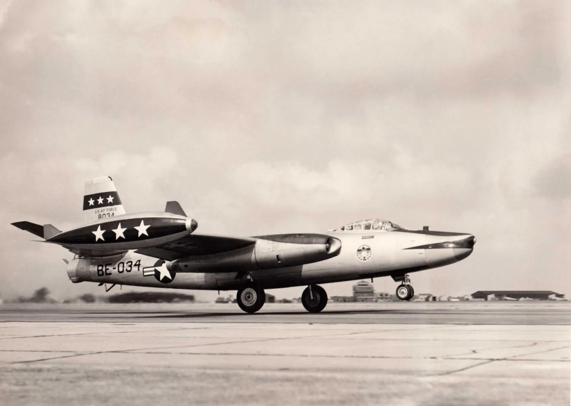 U.S. Air Force RB-45 Tornado-type Aircraft, Tail "BE-034," on Airfield Ramp