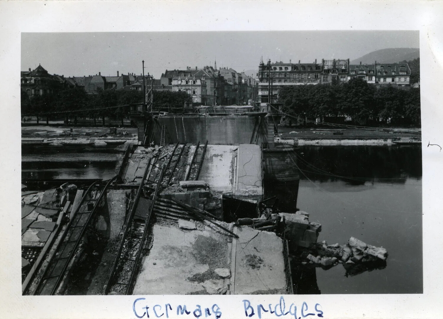 Destroyed Bridge Over River in German Town -- 44th Infantry Division, Norman Baget Collection