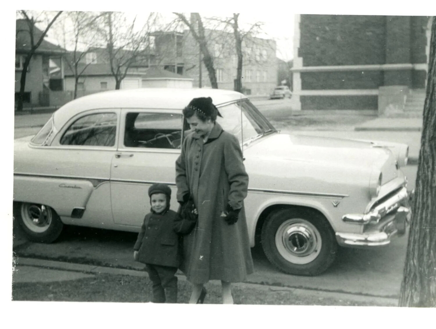 Family Portrait with 1950s Ford Customline Sedan, Bancroft Family Collection