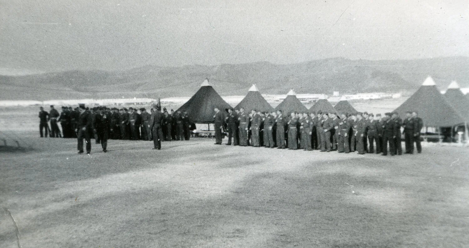 Marine Squadron Formation Near Pyramidal Tent Camp, VMF-214, 1945