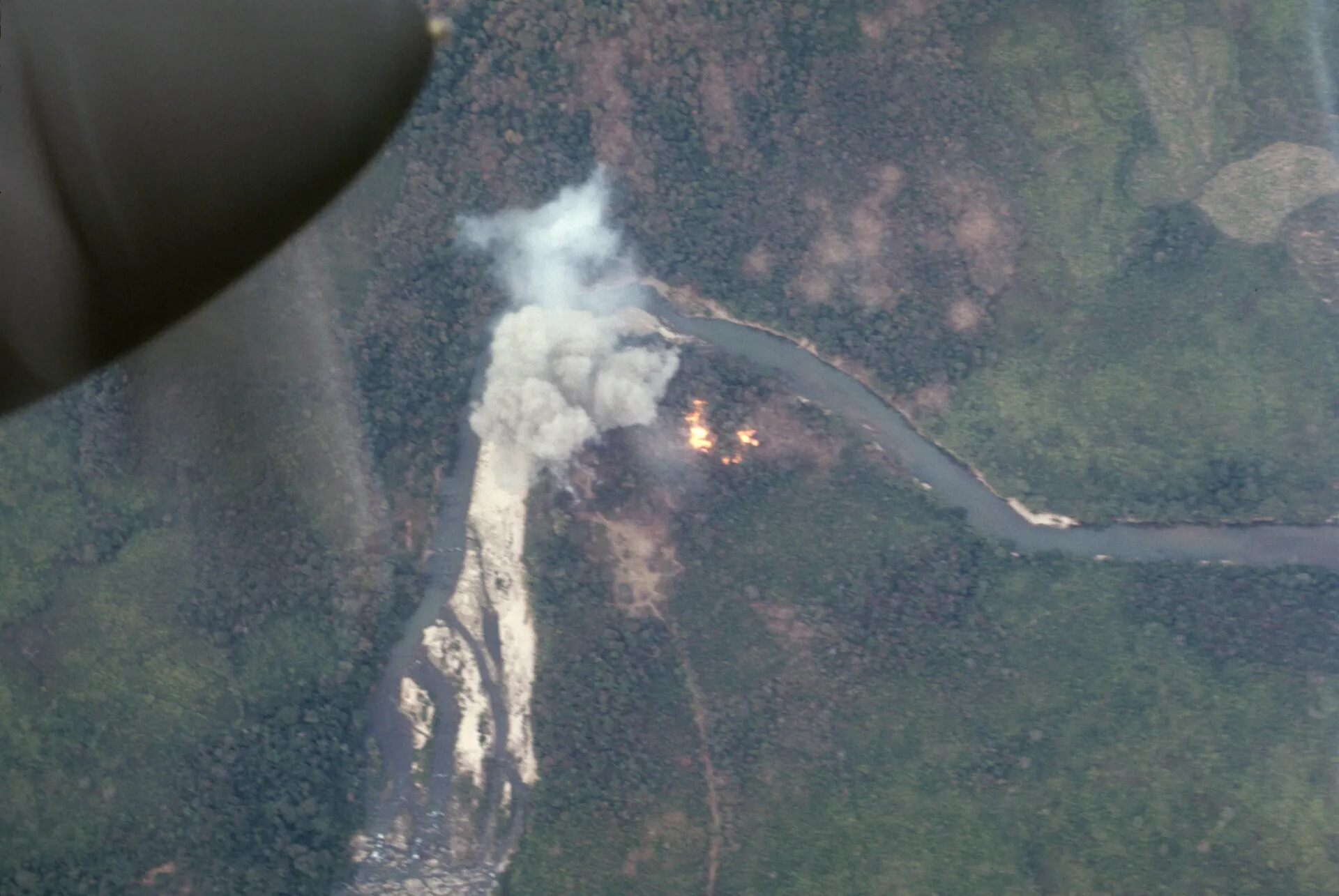 Aerial View of Active Fire Following Jungle Strike