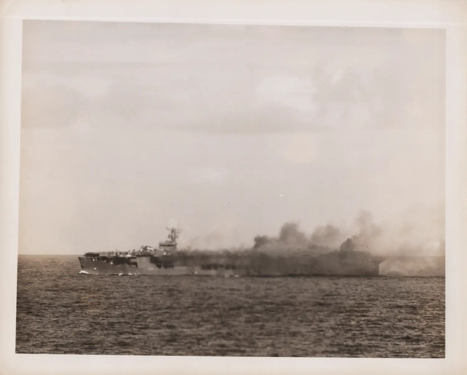 USS Suwannee (CVE-27) Afire After Kamikaze Attack, Battle off Samar, 0803, October 25, 1944