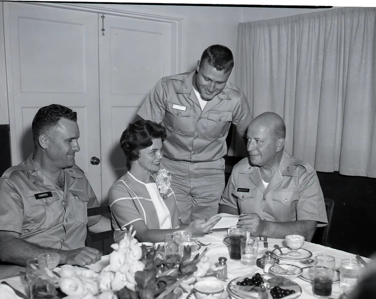 Officers and Guest at U.S. Army Reserve Luncheon, featuring Maj. Gen. Fernando C. Mencaccy and Lt. Col. Harris, c. early 1960s