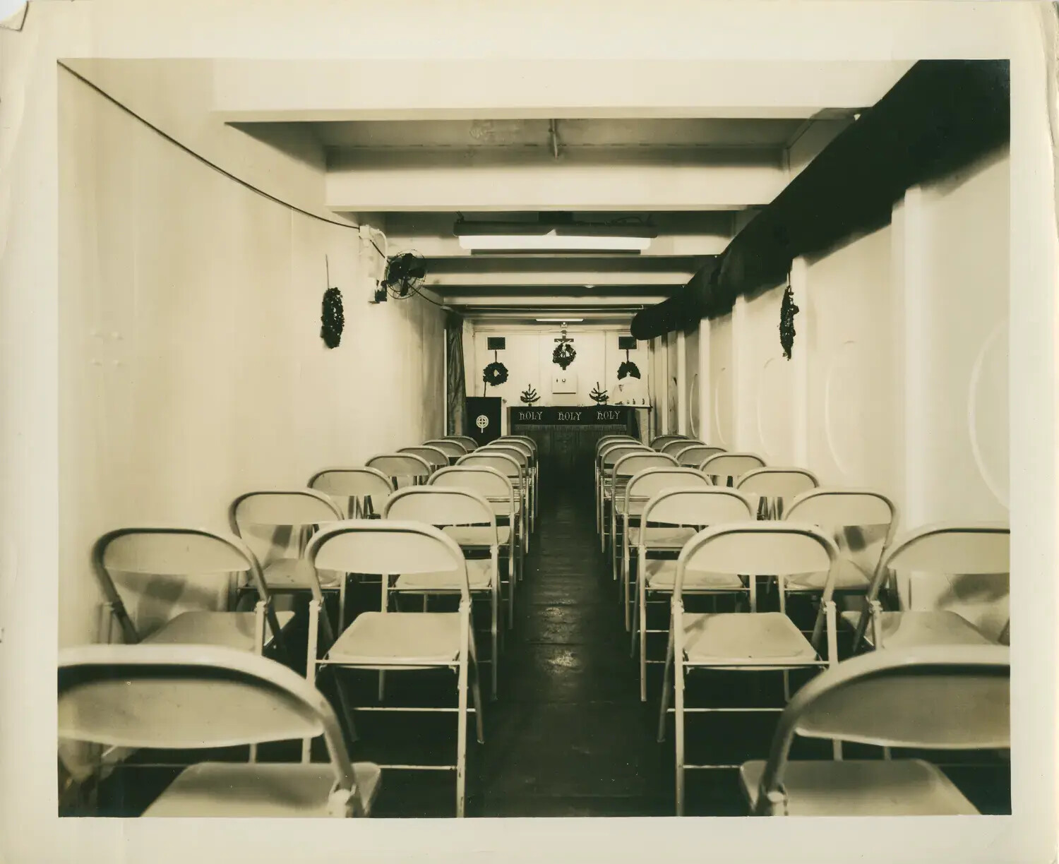 Shipboard Chapel Decorated for Christmas, USS Petrof Bay (CVE-80)