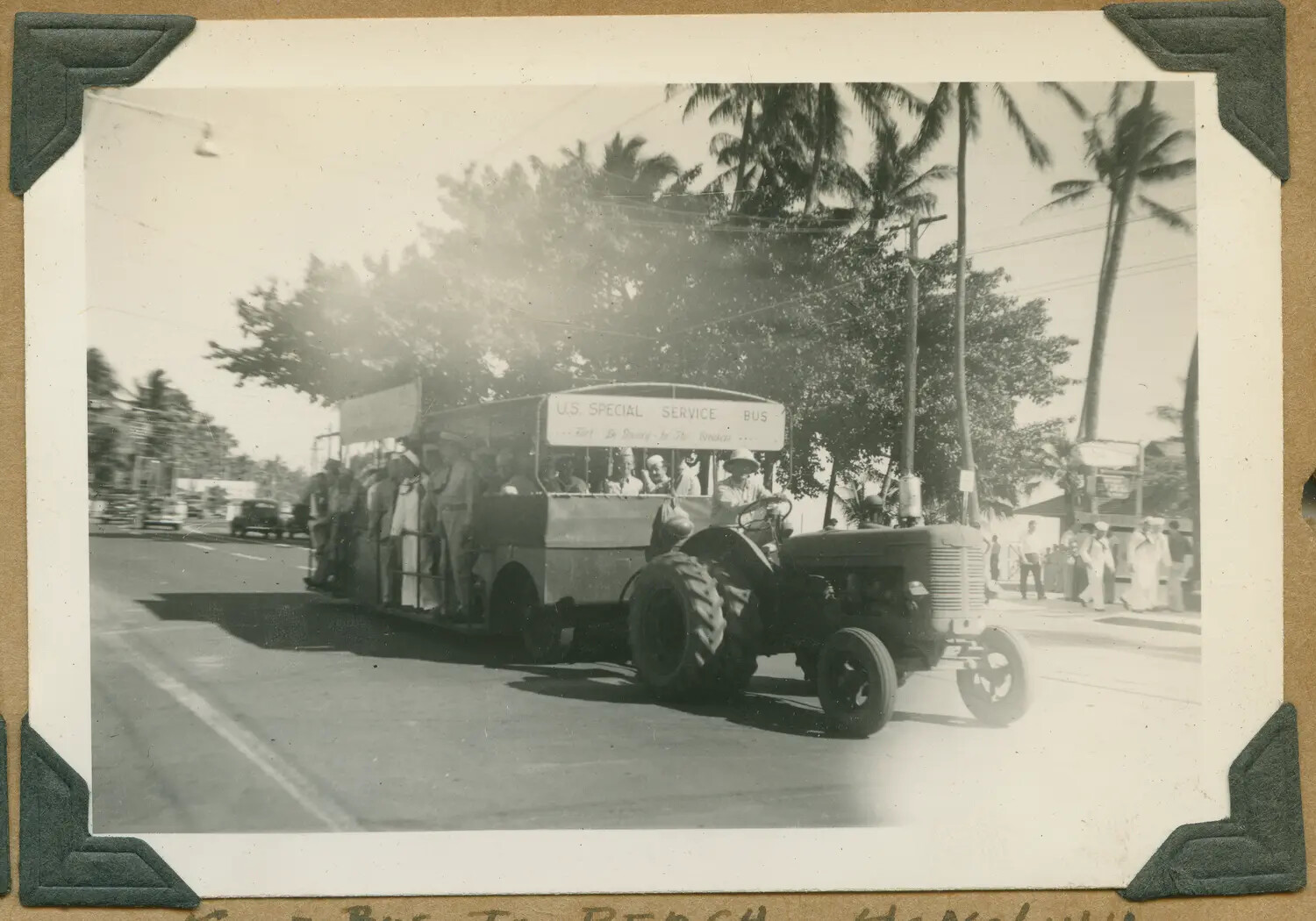 "U.S. Special Service Bus" Troop Transport Trailer, Waikiki/Honolulu, WWII Era