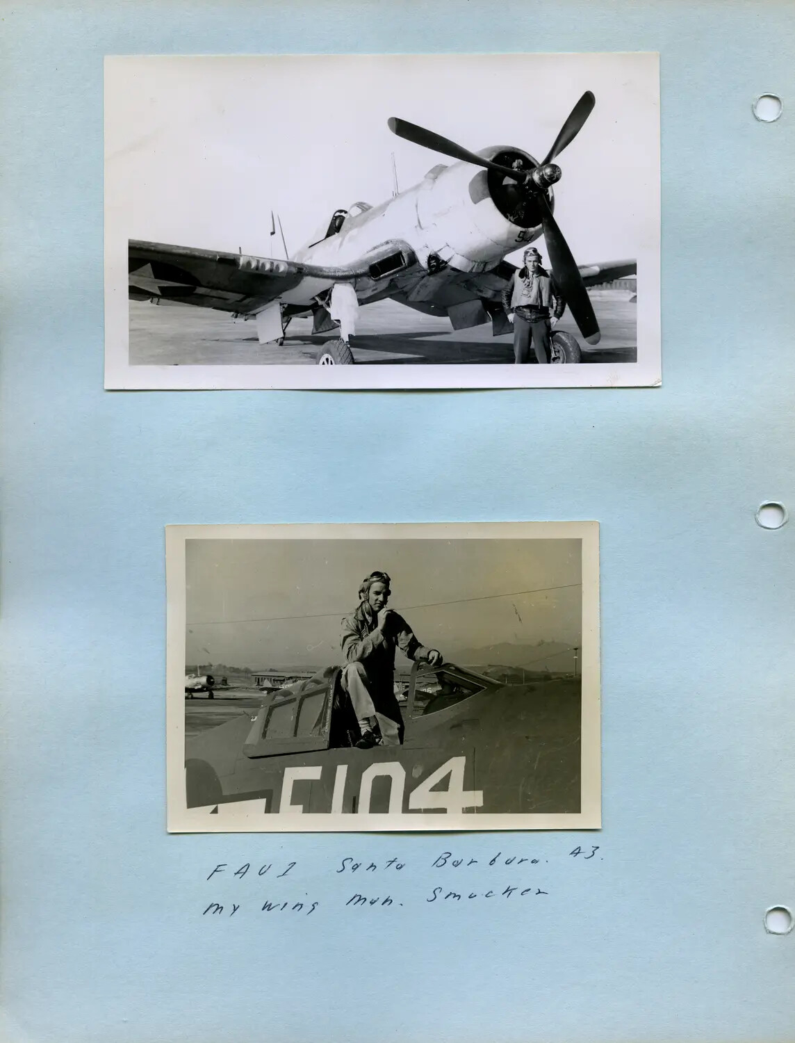 WWII Naval Aviator with F4U Corsair and Wingman 'Smucker' at Santa Barbara, Pat McAleer Collection
