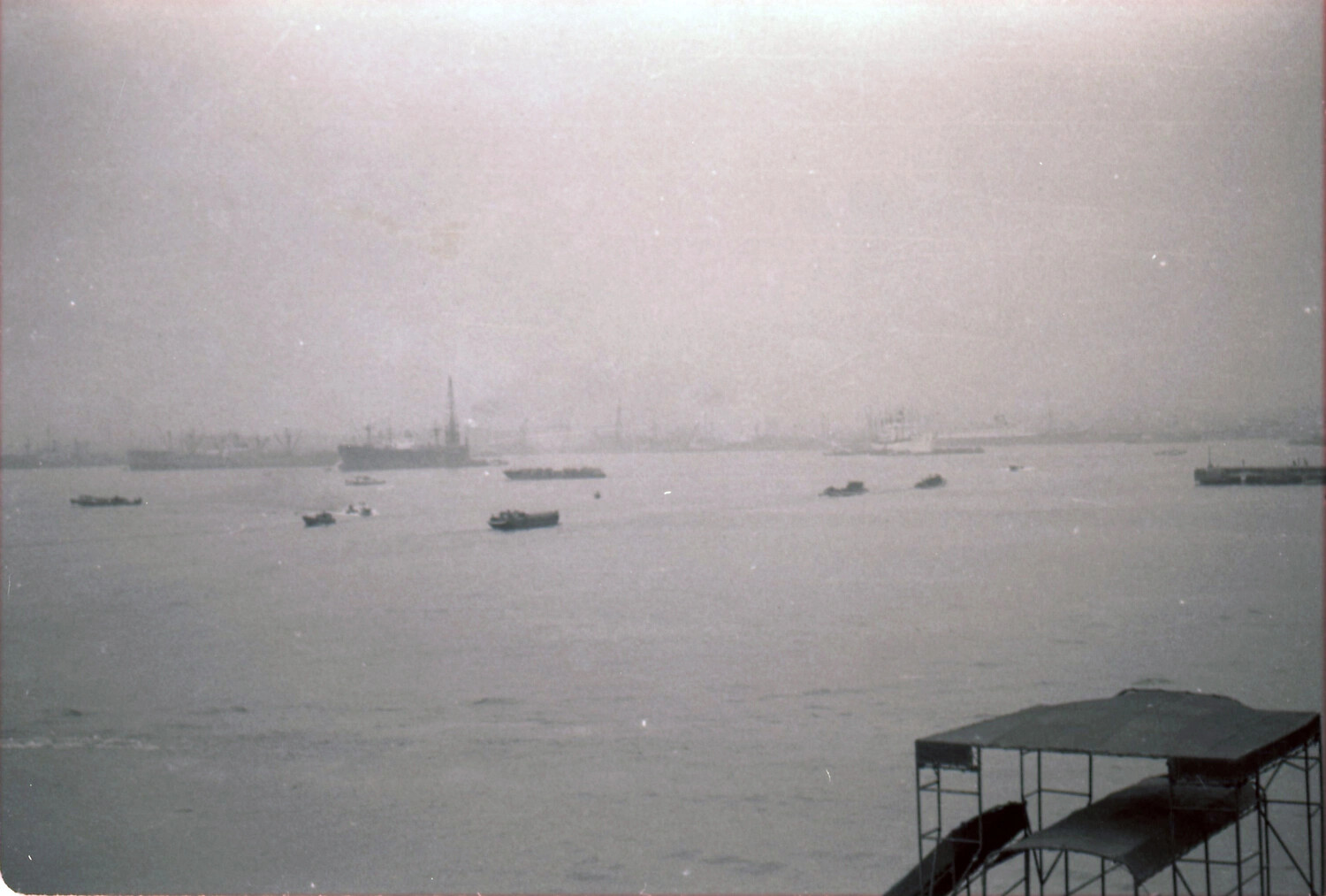 Hazy Harbor View with Vessels, Yokohama, Japan, 1953