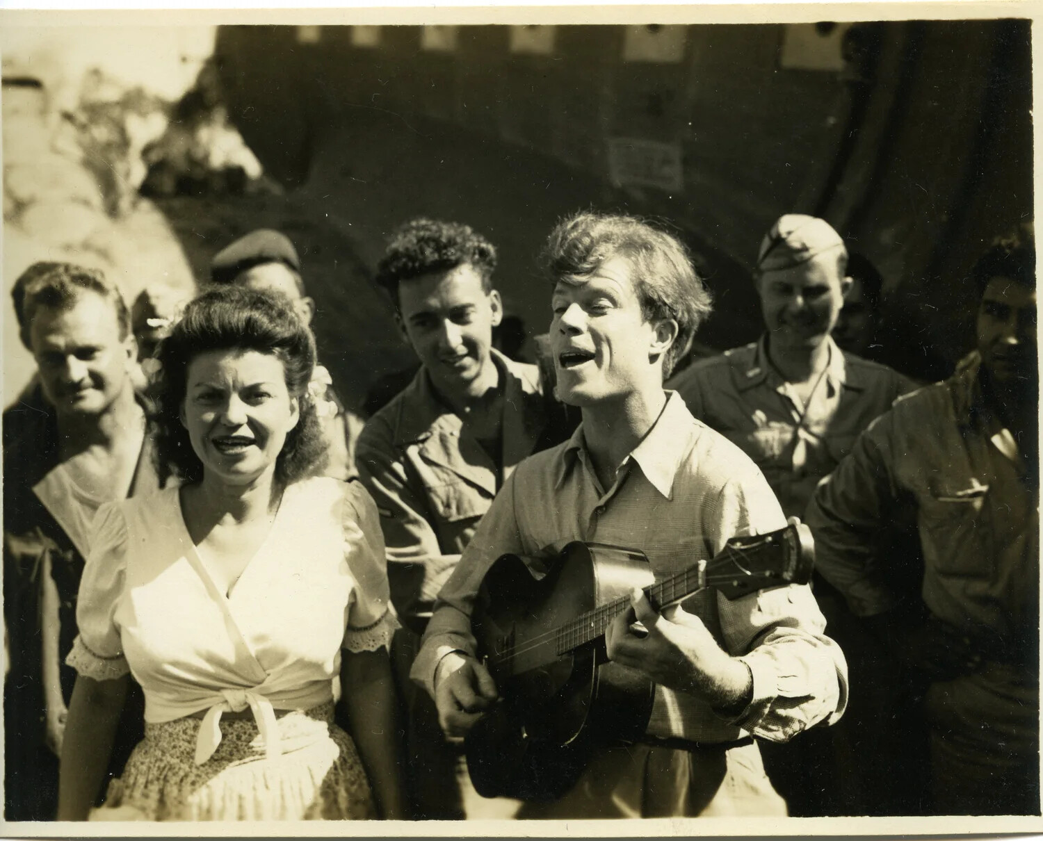 USO-Style Entertainers Perform for Troops at Myitkyina, Burma, WWII (Meroff-McLoughlin Visit)