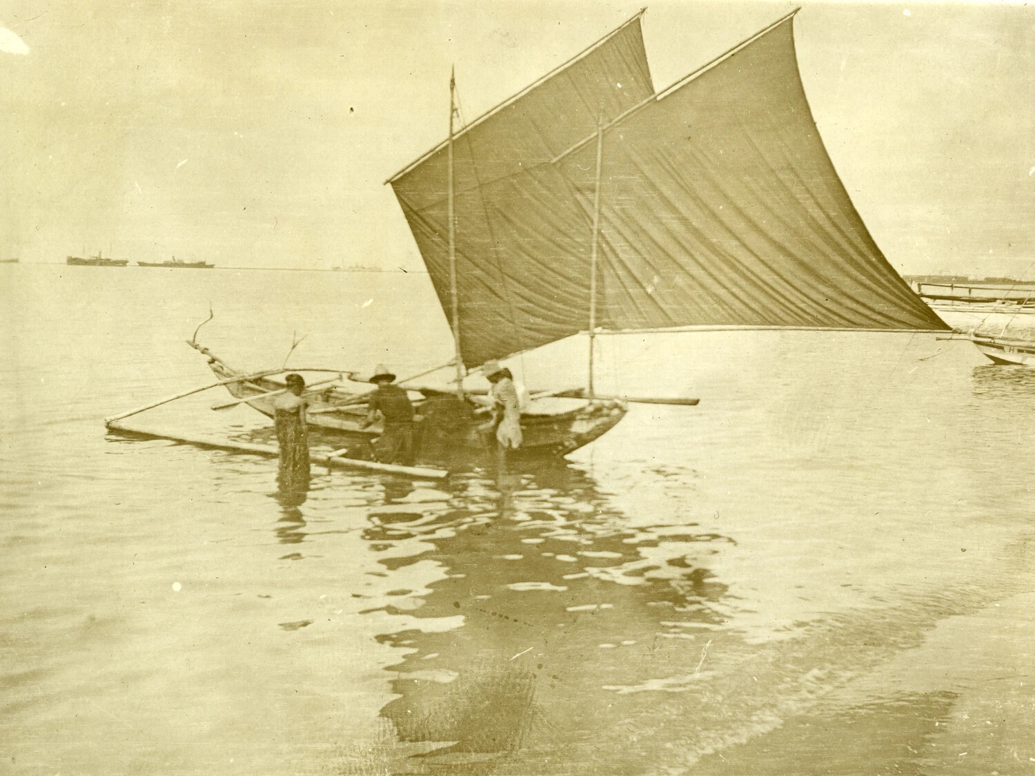 Filipino Outrigger Sailboat (Bangka/Paraw) with Crew, Philippines, Early 1900s