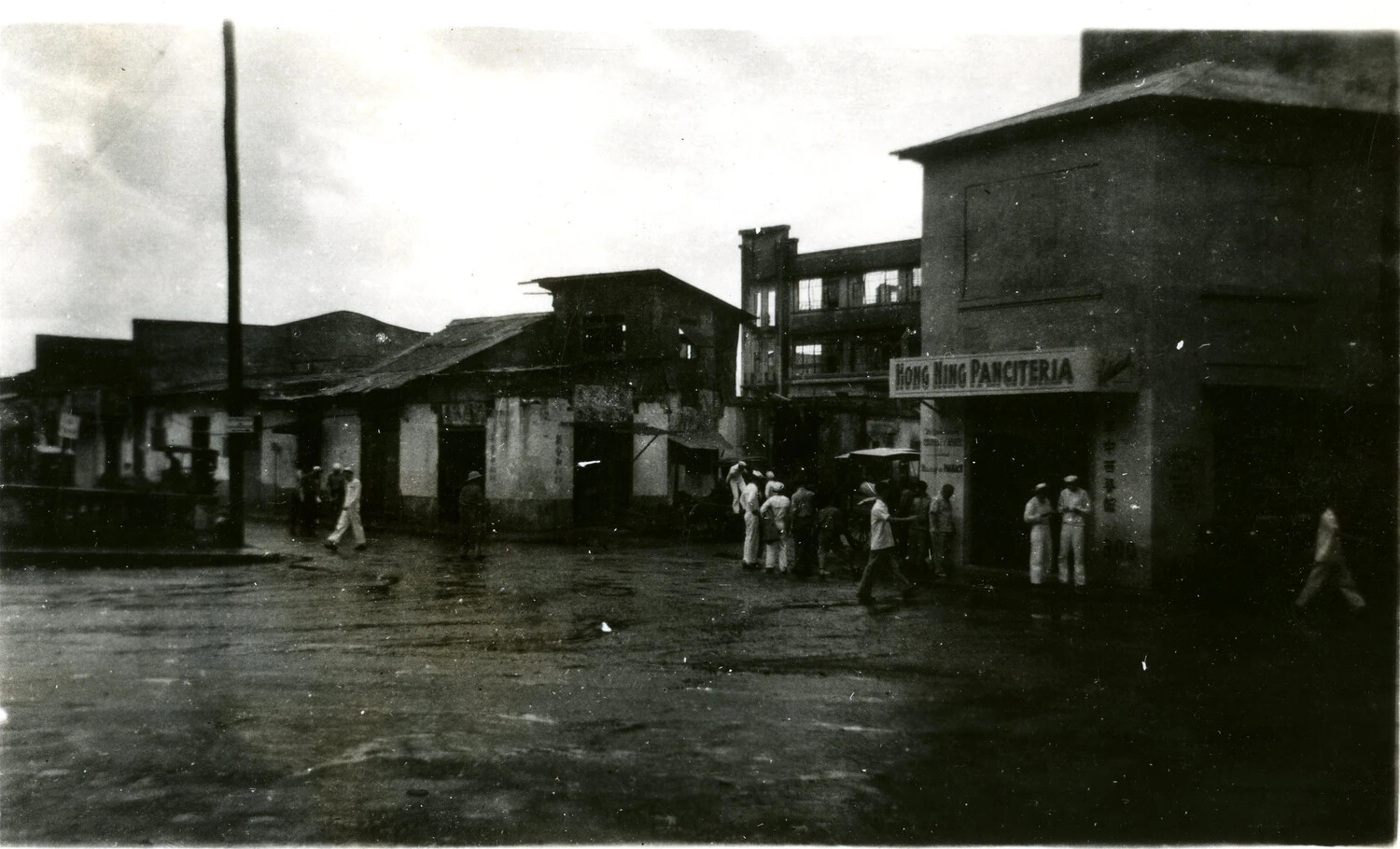Hong Ning Panciteria Storefront and War-Damaged Shophouses, Binondo District, Manila, WWII Photo Album