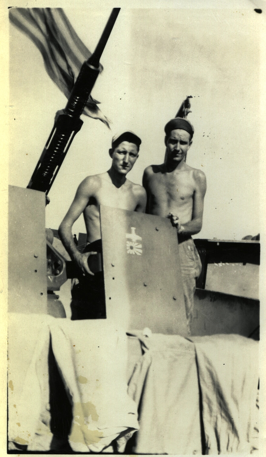 Sailors with Anti-Aircraft Gun Bearing Japanese Aircraft Kill Marking, Okinawa Campaign, WWII