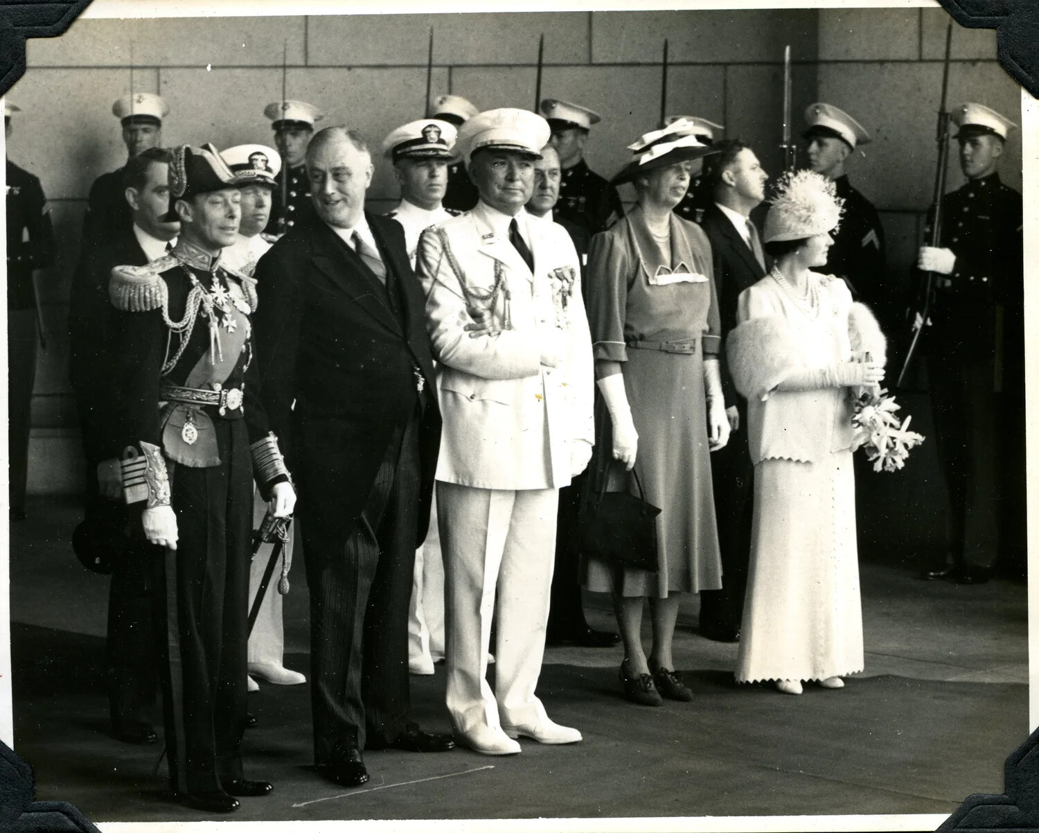 State Visit Reception Line: British Royalty, President Roosevelt, and Naval Honor Guard, c. 1939