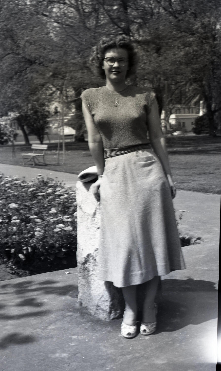 Young Woman Posing in a Park, Mid-1940s Civilian Fashion, Jack T. Kelley Album