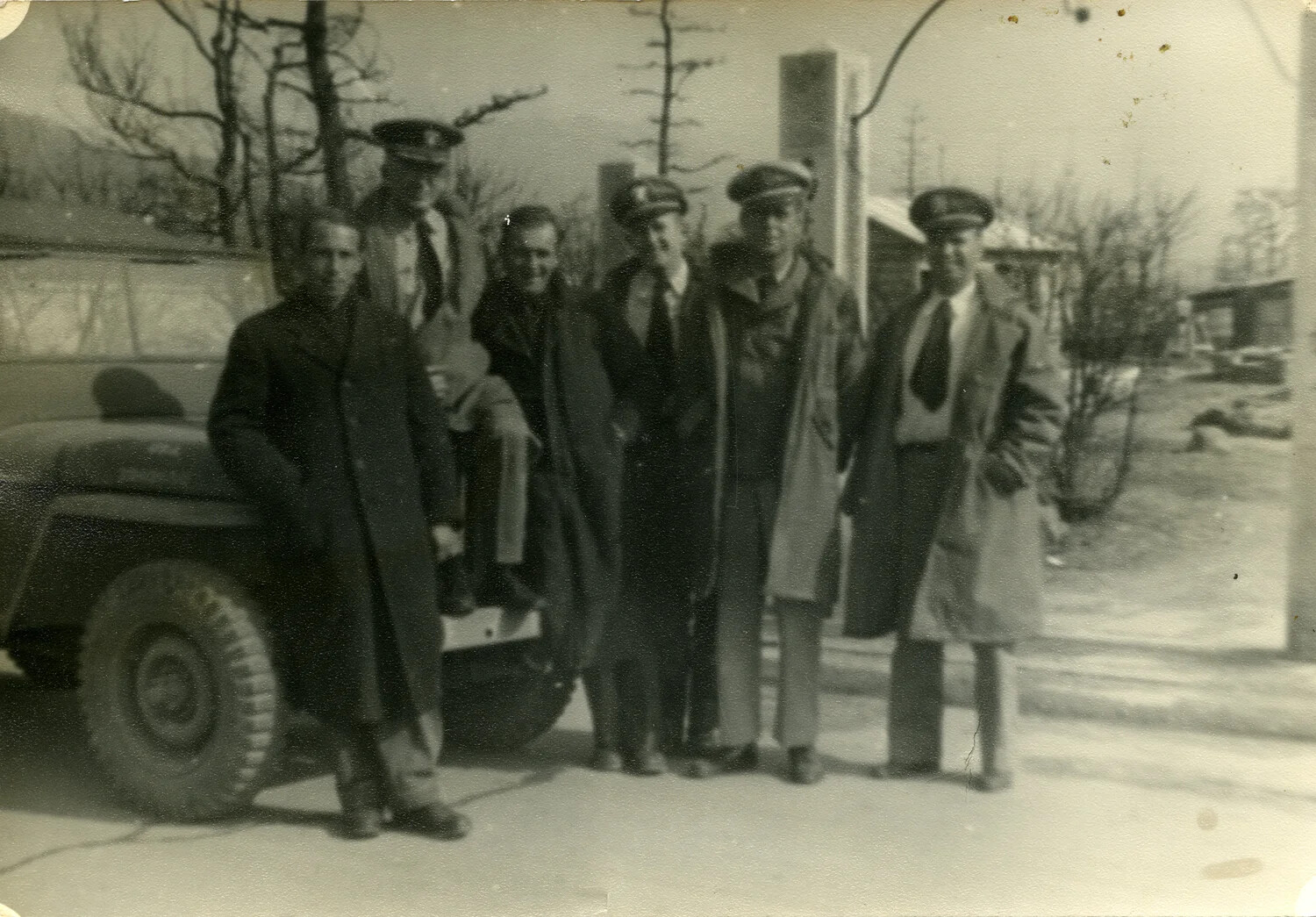 Group Portrait of U.S. Navy Officers Beside a Jeep, Japan, Occupation Period