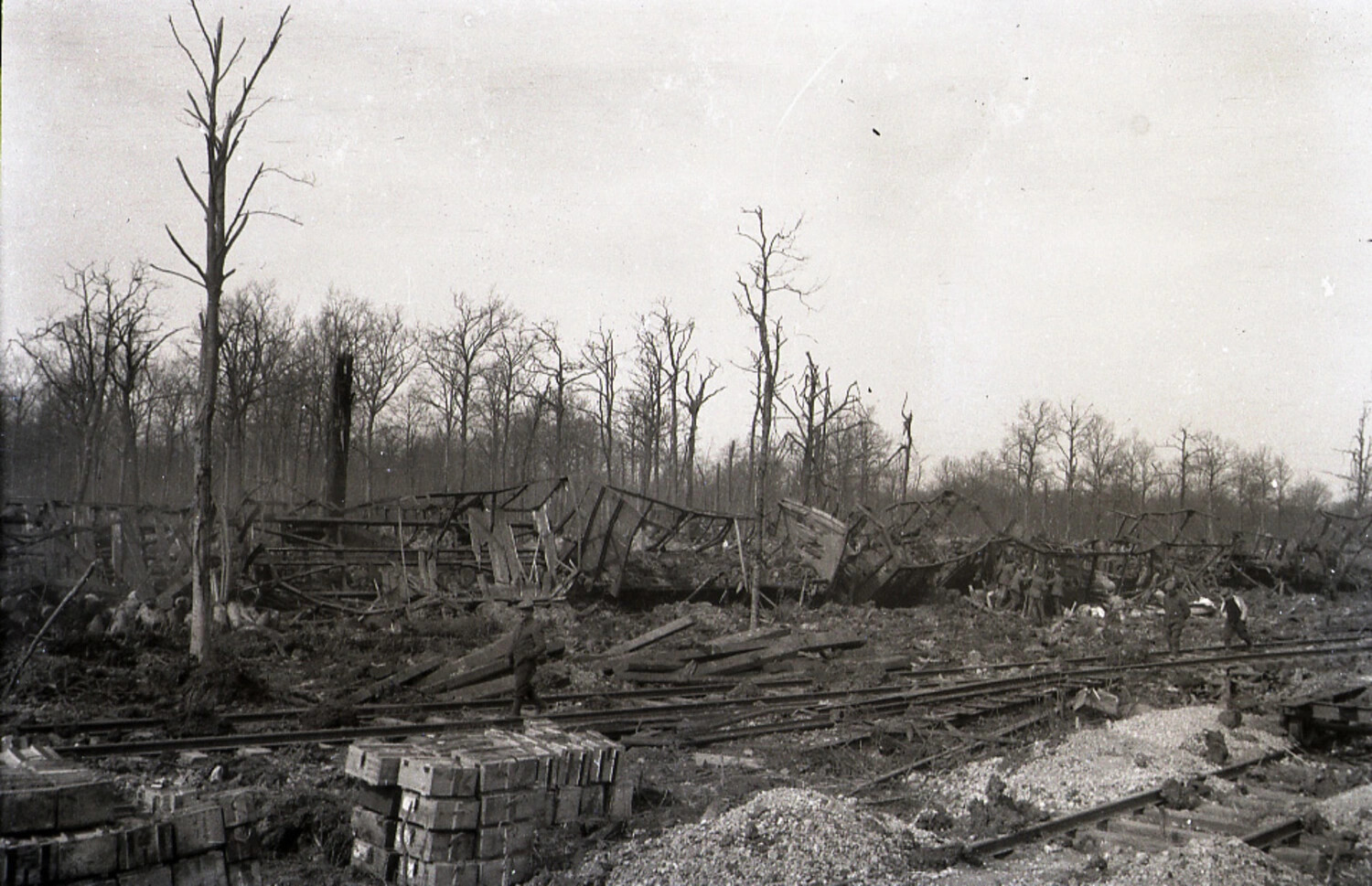 Bombarded Railway Depot and Shattered Woodland, Western Front, WWI