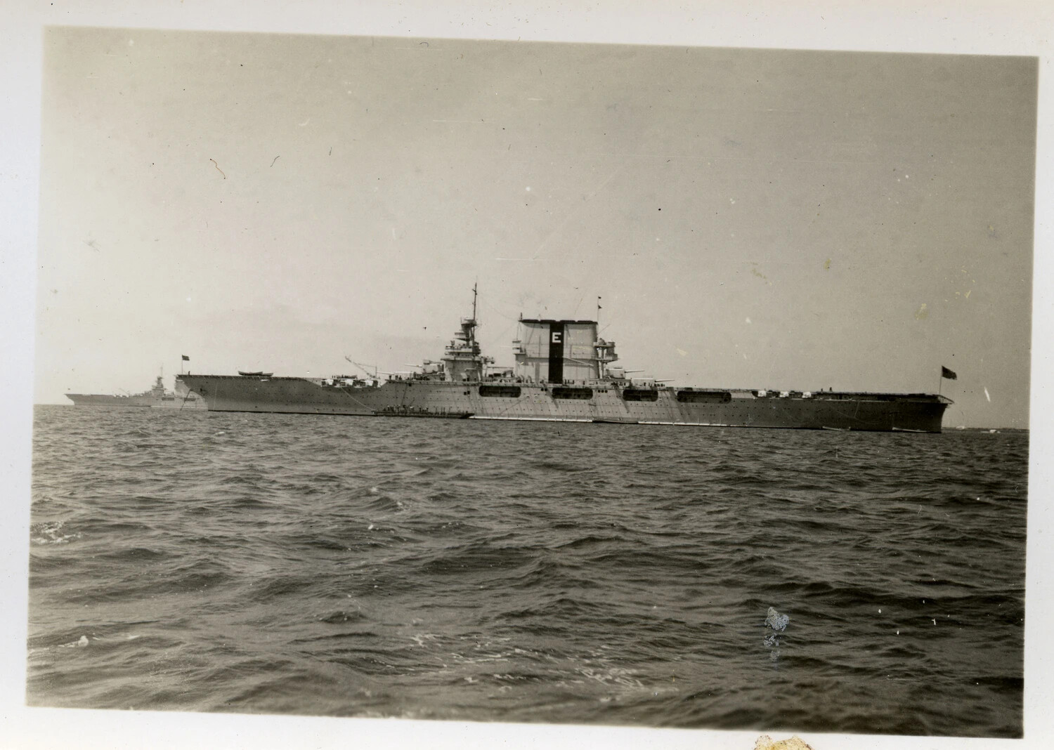 U.S. Navy Aircraft Carrier with Battle Efficiency 'E' Marking, WWII Pacific