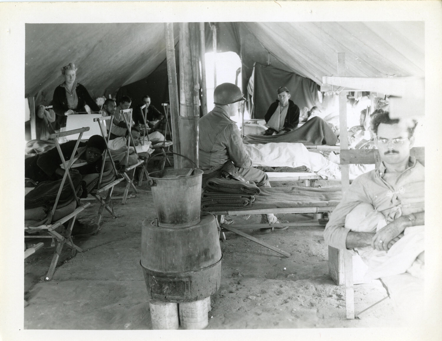 Interior of a U.S. Seventh Army Field Hospital Tent Ward, WWII Era (circa 1943-1945)