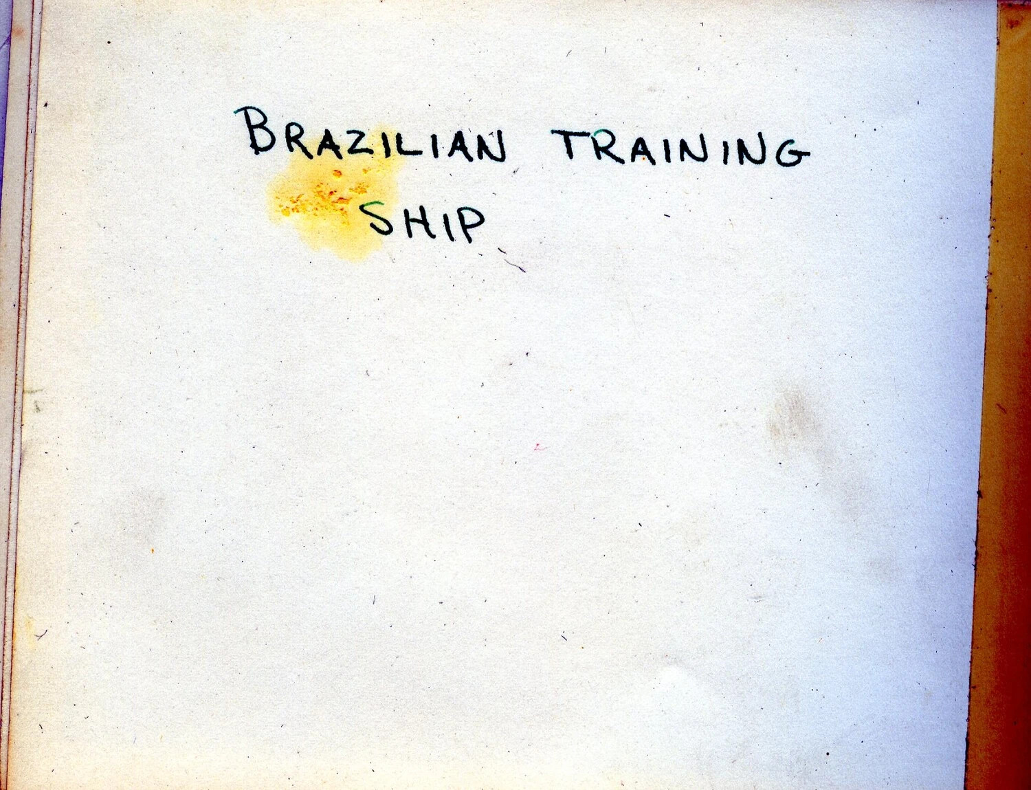 Album Page with Hand-Written Caption: 'Brazilian Training Ship' — USS Franklin D. Roosevelt (CVB-42) Cruise Album