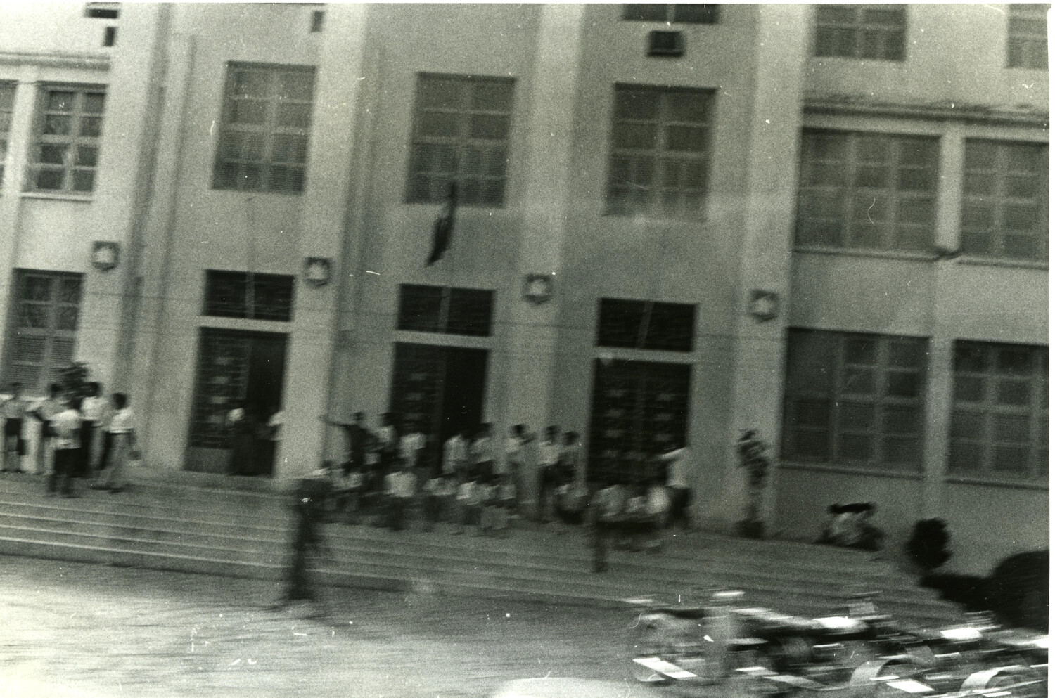 Group Gathered Outside Public Building Facade, Phnom Penh, Cambodia, c. 1960s