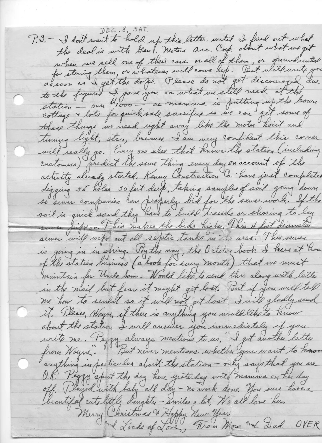 Handwritten Letter from Parents to Lt. Wayne Bancroft, December 8 (Korean War Correspondence)