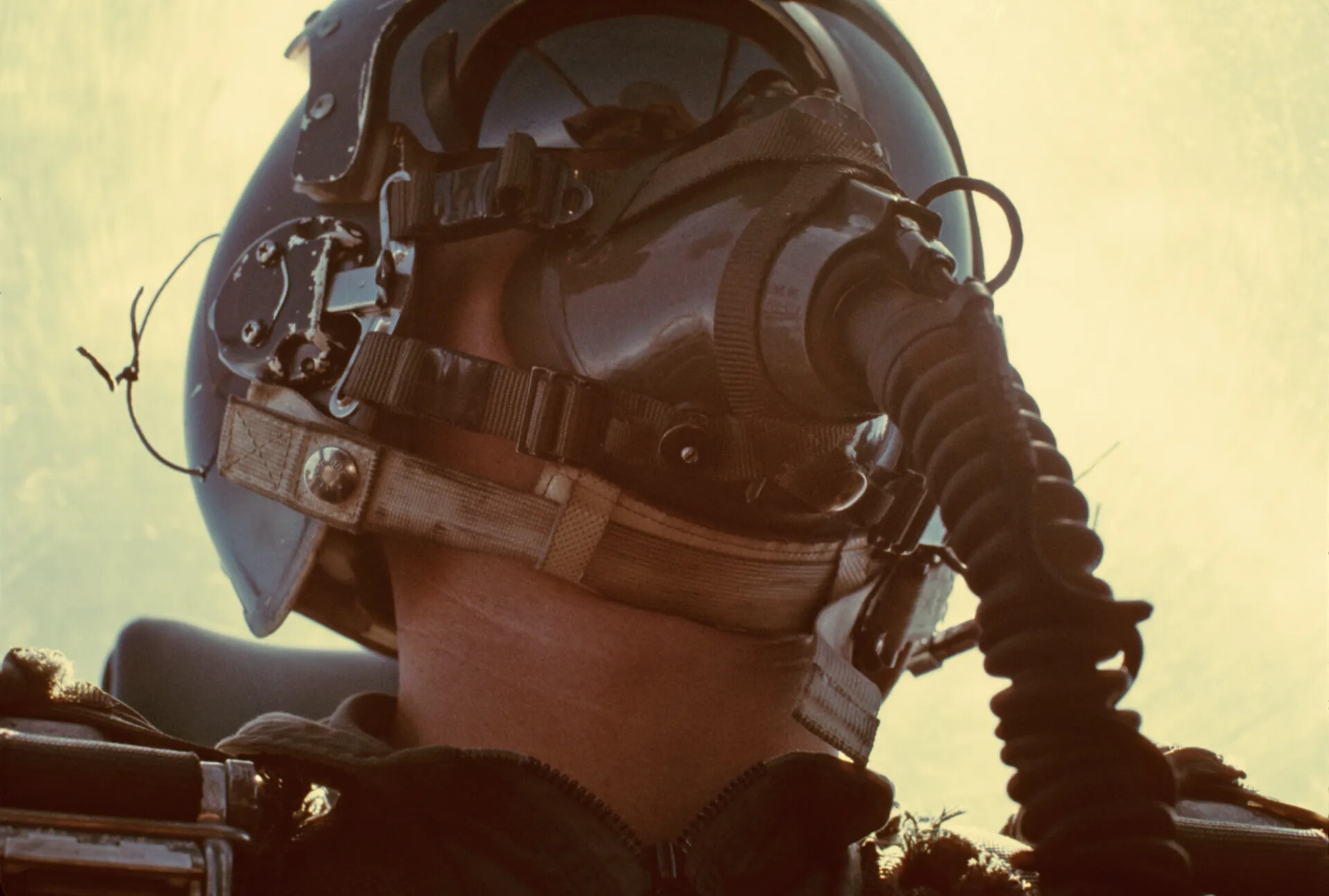 Pilot in Flight Helmet and Oxygen Mask, Cockpit Portrait, Don Engebretsen Slide Collection