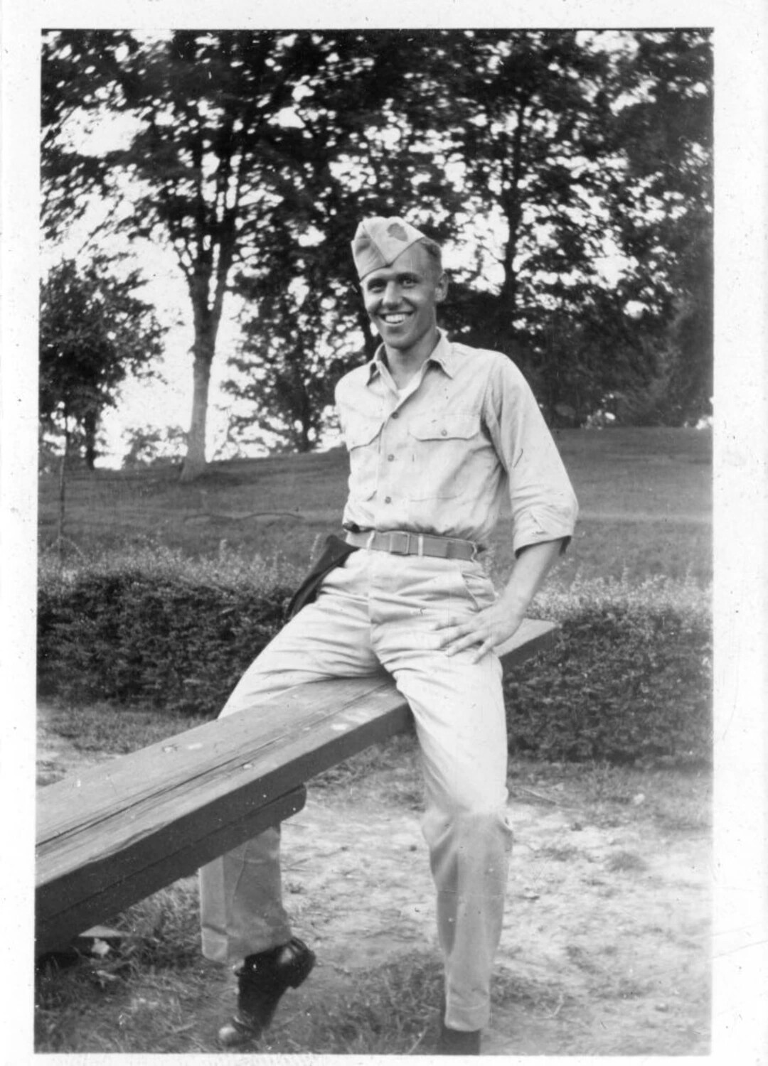 U.S. Navy Serviceman in Khaki Uniform, Outdoor Portrait - Bancroft Korean War Collection
