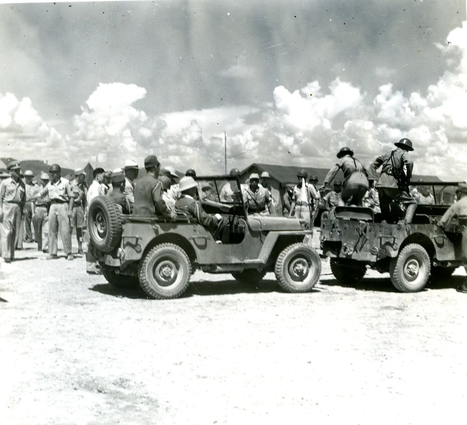 US Army Jeeps and Troops at Encampment, China-Burma-India Theater, WWII