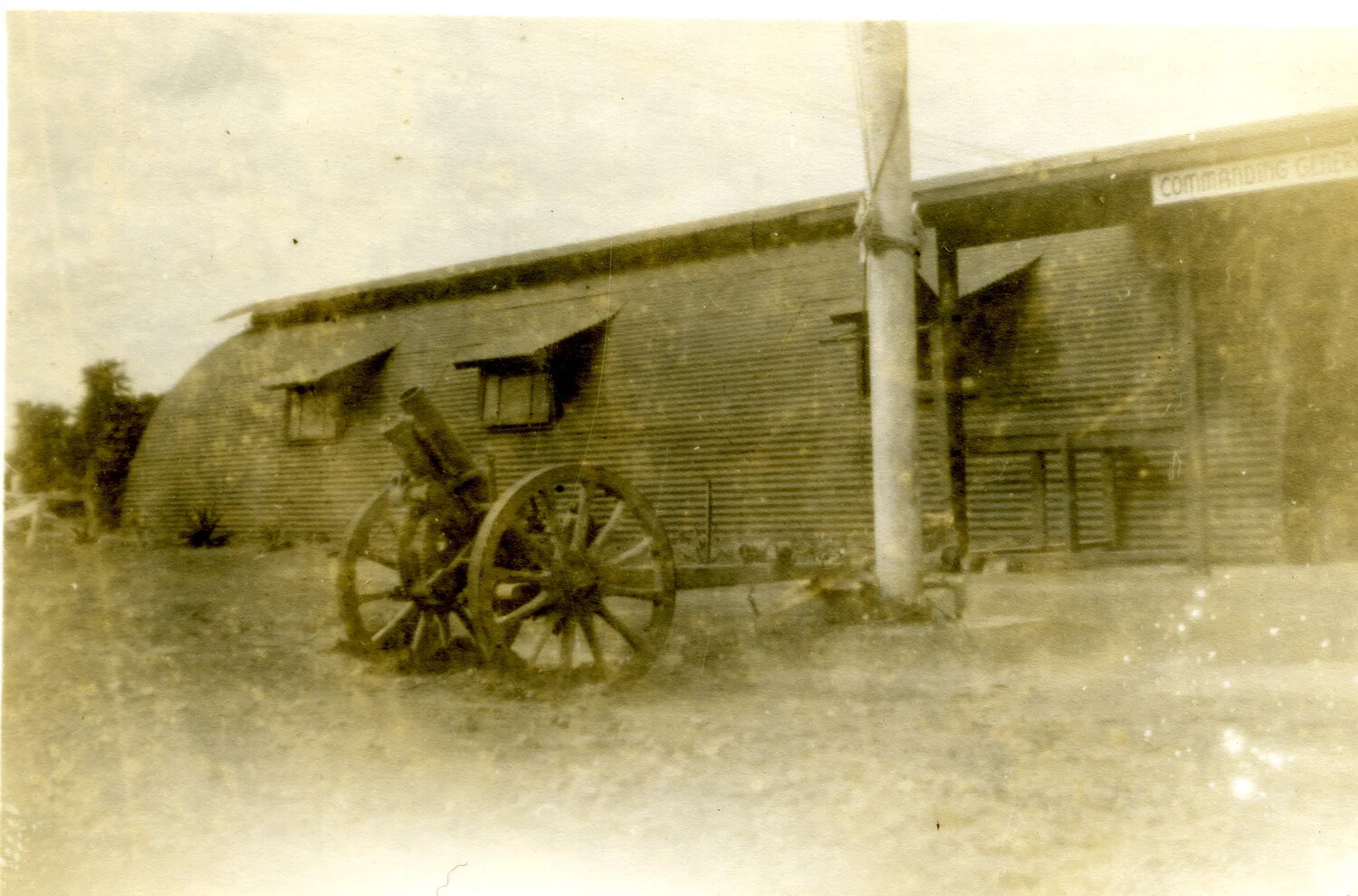 5th Marine Division Commanding General's Quonset Hut Headquarters with Display Gun