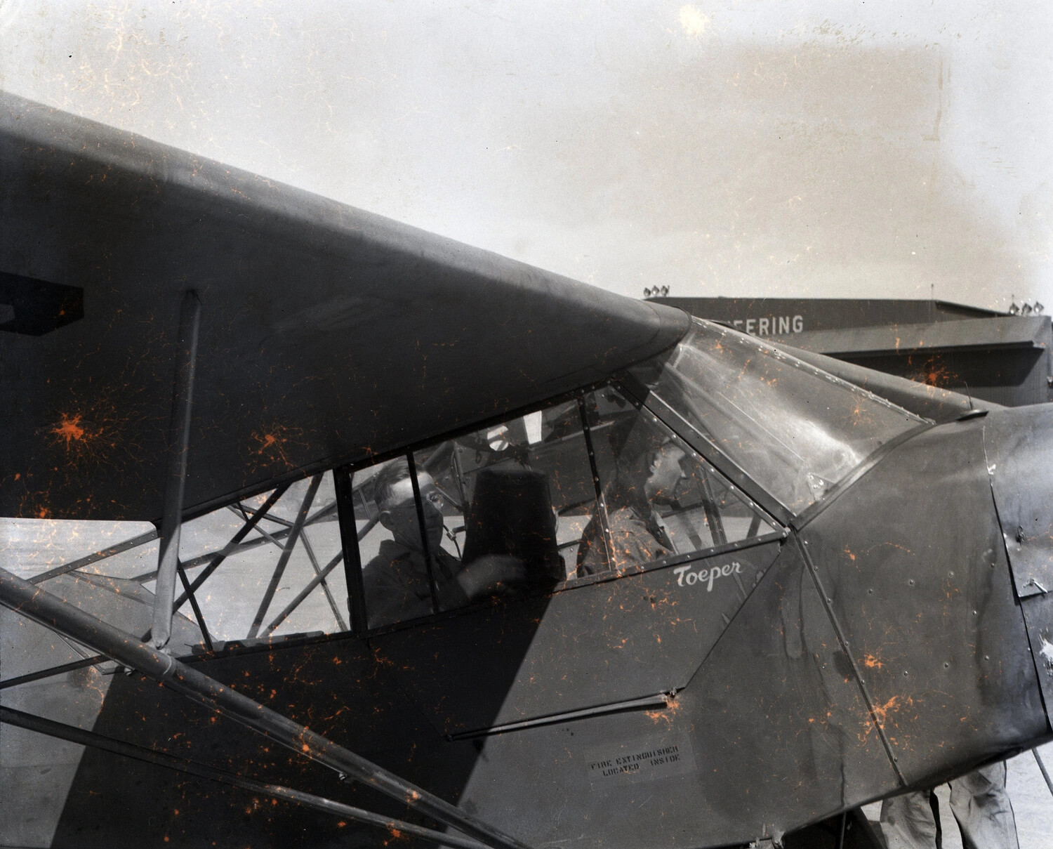 Light Liaison Aircraft with Crew in Cockpit, 'Toeper,' CBI Theater, WWII (Damaged Negative)
