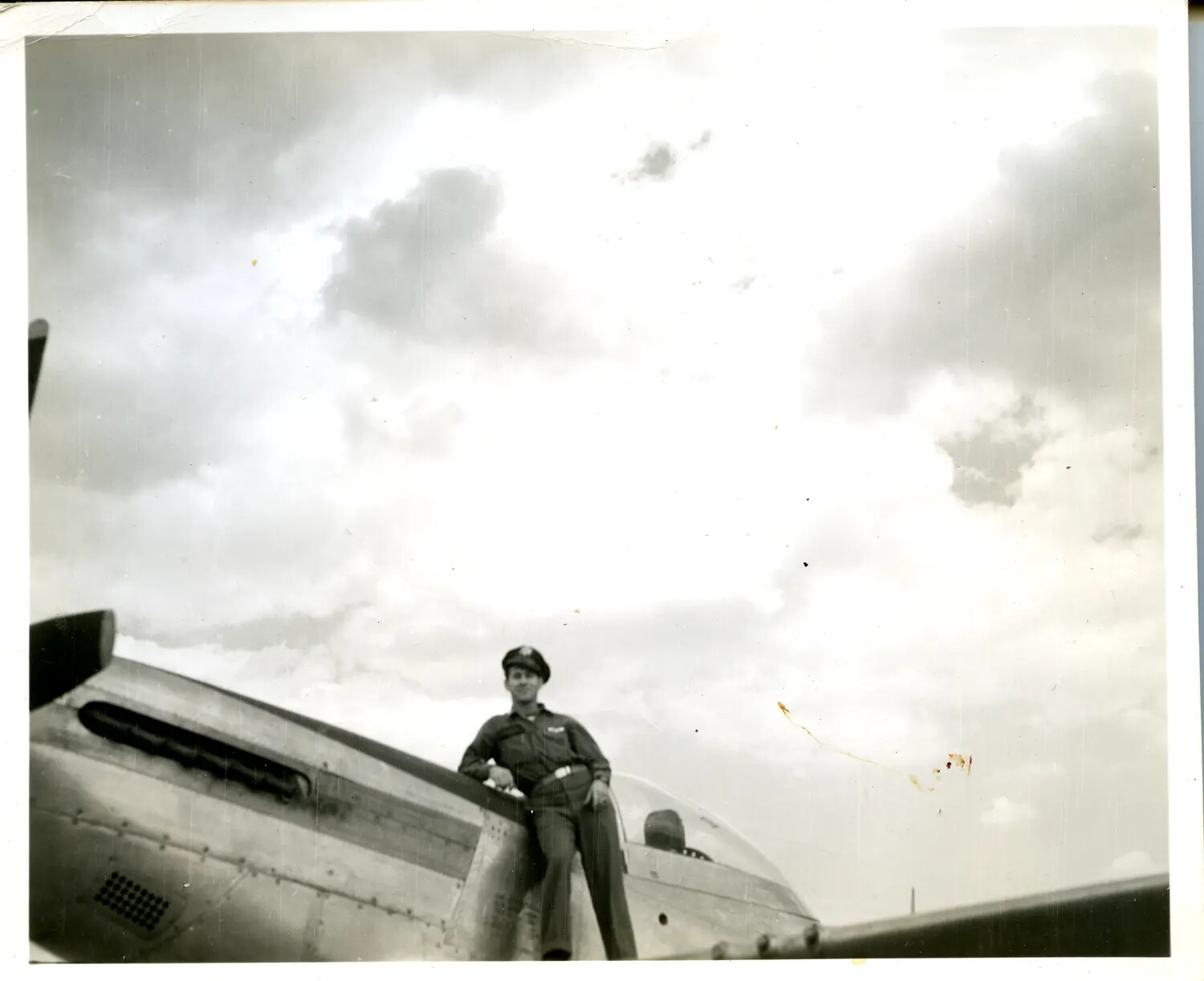 USAAF Pilot Seated on Bomber Wing, China-Burma-India Theater, World War II