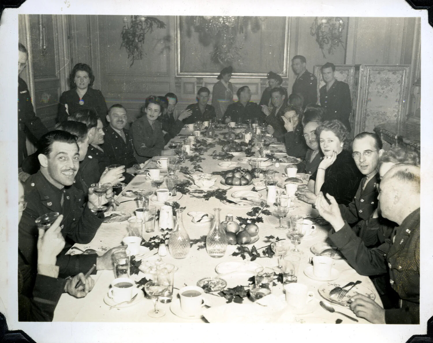 Formal Holiday Dinner Party with U.S. Army Personnel, European Theater, WWII Signal Corps Photo Album