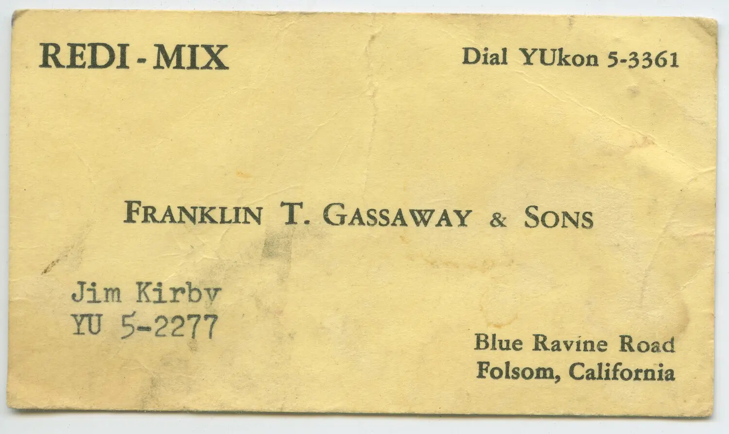 Business Card, Redi-Mix Concrete (Franklin T. Gassaway & Sons), Folsom, California