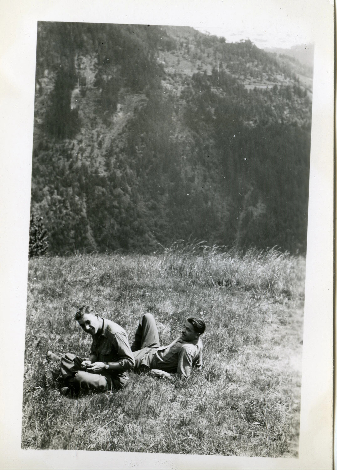 Two GIs Resting in Alpine Meadow, 44th Infantry Division, Norman Baget Collection, WWII European Theater