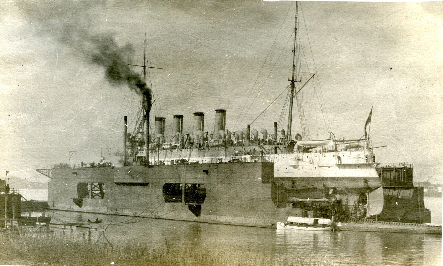 USS Columbia in Dry Dock at New Orleans, Broadside Detail