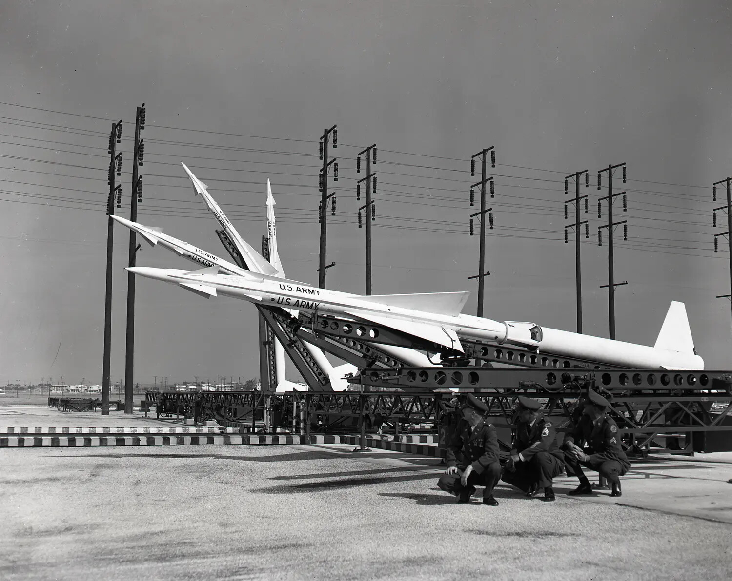 Nike Missile Launcher Battery with Officers Posing in Formation
