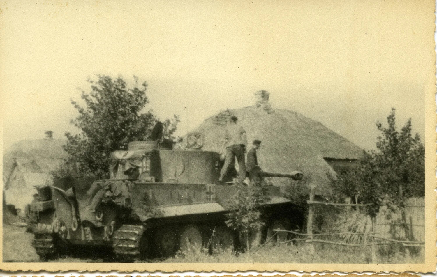 German Tiger I Heavy Tank Parked in a Russian/Ukrainian Village, Eastern Front, WWII