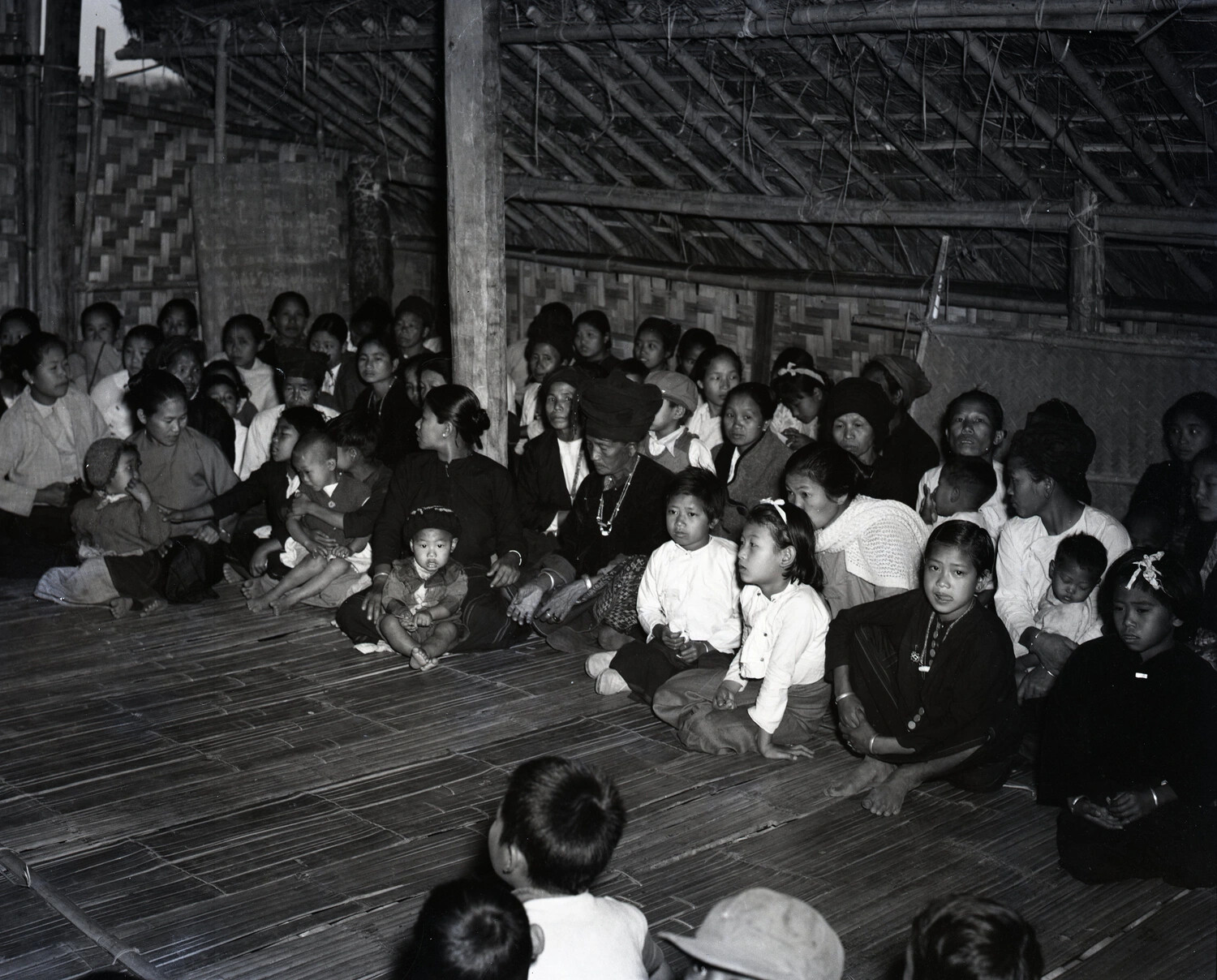 Karen Congregation Gathered for Church Service, Burma, WWII Era