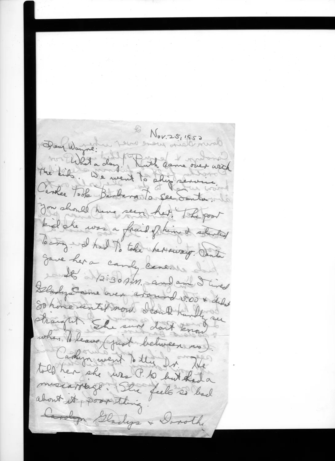 Handwritten Home-Front Letter to Serviceman 'Wayne,' Dated November 25, 1952