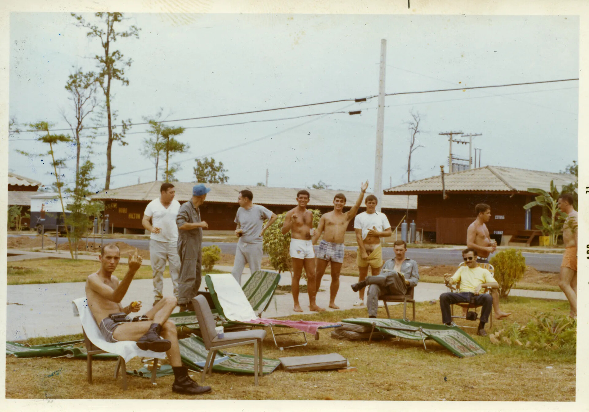 Off-Duty Airmen Relaxing at 'Hobo Hilton' Barracks, Nakhon Phanom RTAFB, Thailand