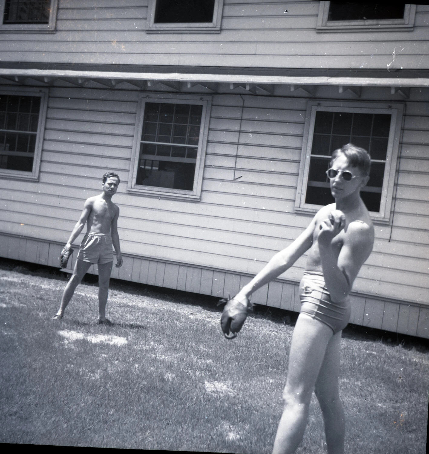 Off-Duty Servicemen Playing Catch, Barracks Lawn
