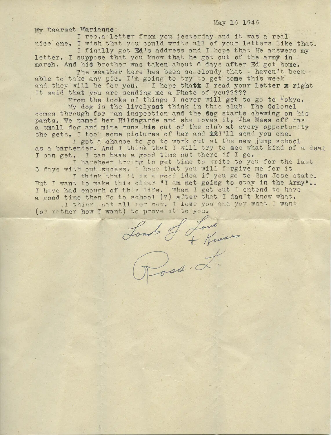 Typewritten Letter from Ross L. to Marianne, May 16, 1946