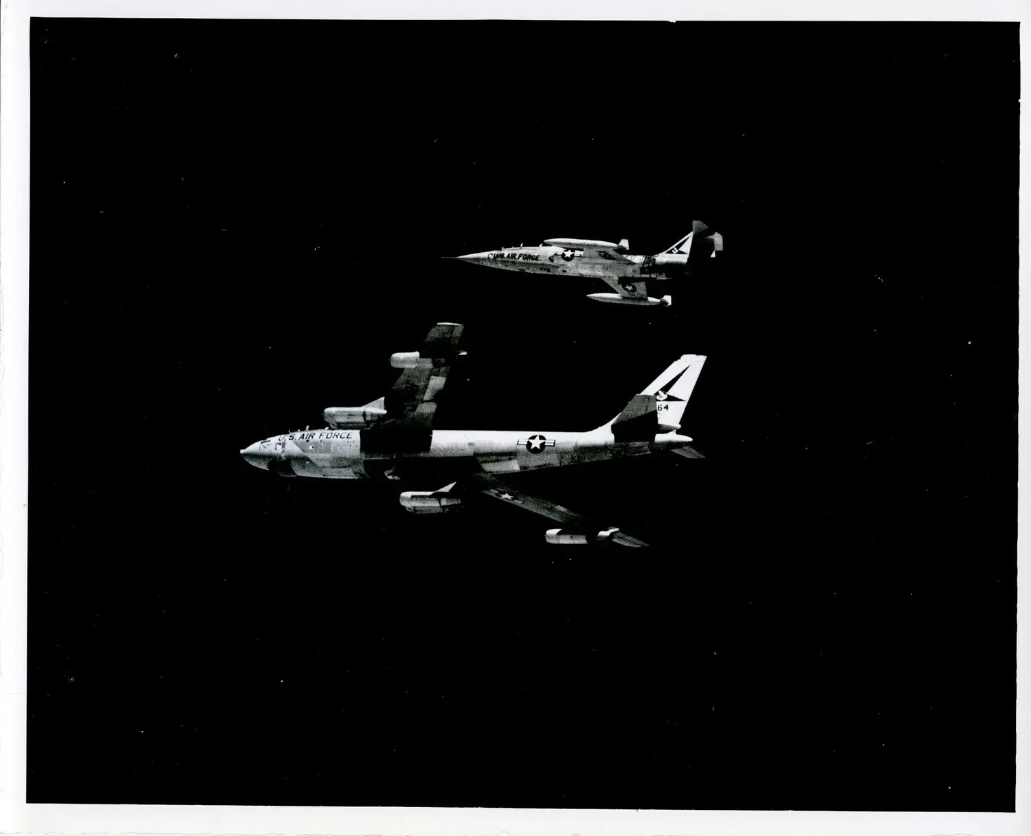 Boeing B-47 Stratojet Bomber in Formation with Lockheed F-104 Starfighter Chase Aircraft, USAF